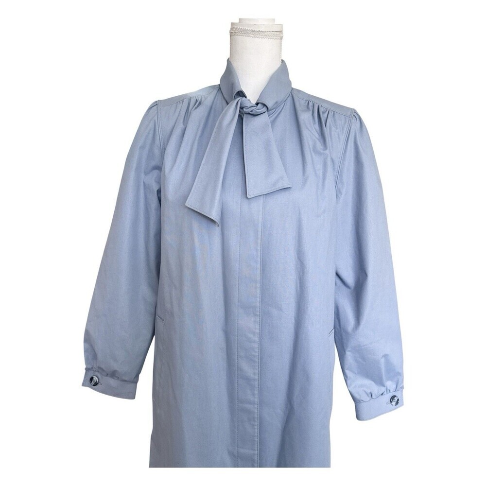 London Fog Powder Blue Tie Neck Trench Rain Coat Size 8 Vintage 1970s - Picture 4 of 8